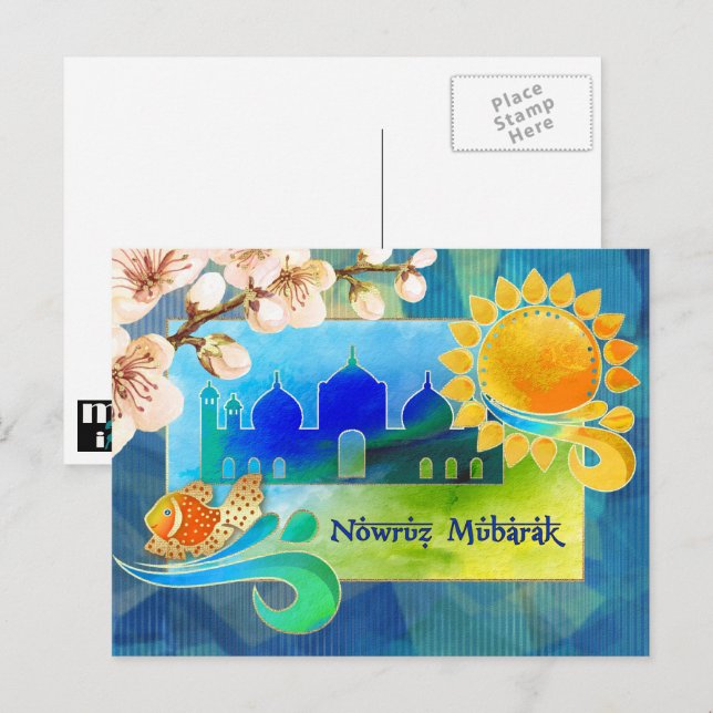 Nowruz Mubarak. Persian New Year Postcards Feiertagspostkarte (Vorne/Hinten)