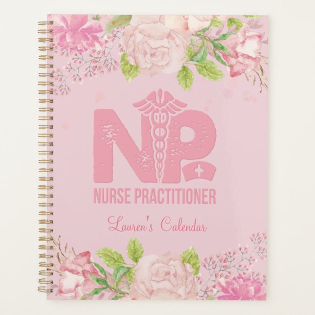 NP Nurse Pink Personalisiert Floral Journal Plane Planer (Vorderseite)