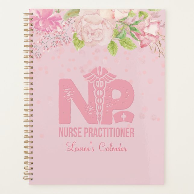 NP Nurse Pink Personalisiert Floral Journal Planer (Vorderseite)