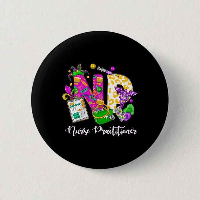 Np Nurse Practitioner Niedlich Mardi Gras Girl Wom Button (Vorderseite)