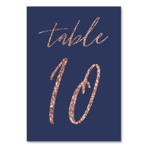 Nr. 10 - Glam Glitzer Rose Gold und Blue Wedding Tischnummer