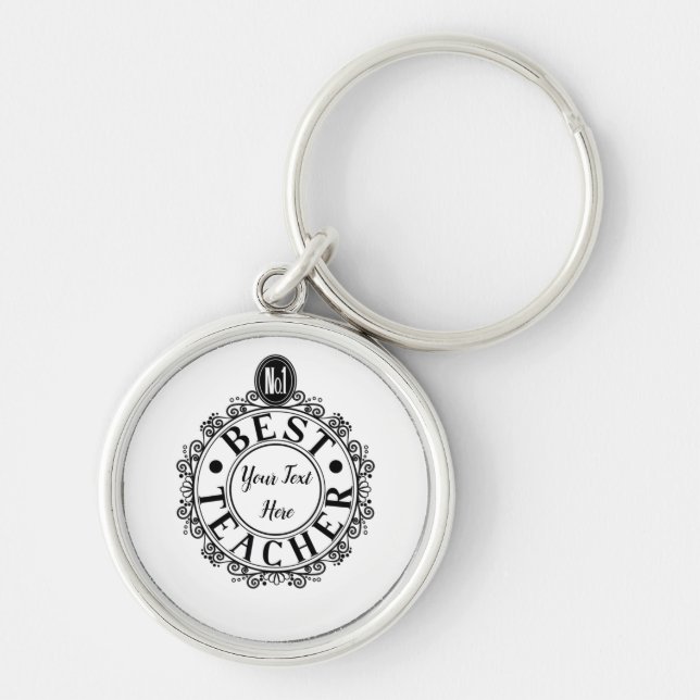 Nr. 1 Best Teacher Black Line Design Typografie Schlüsselanhänger (Vorne)