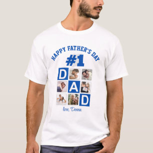 Nr. 1 Vater 6 Fotocollage Happy Vatertag Blau T-Shirt