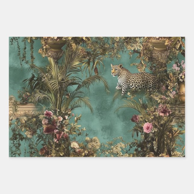 Nr. 2 Lush Verziert Scene Leopard Foliage Geschenkpapier Set (Vorderseite 3)