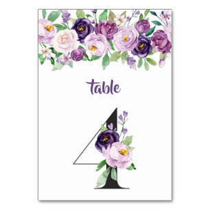 Nr. 4 Lila und Lavender Watercolor-Rose Tischnummer