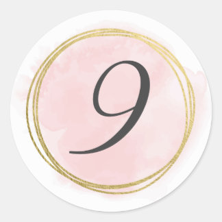 Nr. 9 9 Monogramm Blush Pink Wasserfarbe Gold Runder Aufkleber