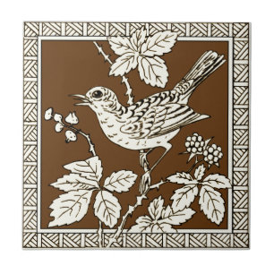 Nr. 9 der 12 Repro 1880er Minton Mocha Bird Series Fliese