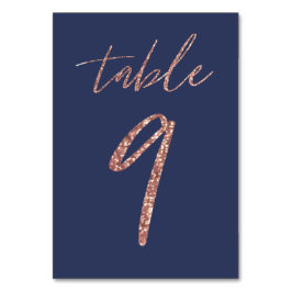 Nr. 9 - Glam Glitzer Rose Gold und Blue Wedding Tischnummer