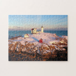 Nubble Light Aerial Snowy Maine Lighthouse Puzzle