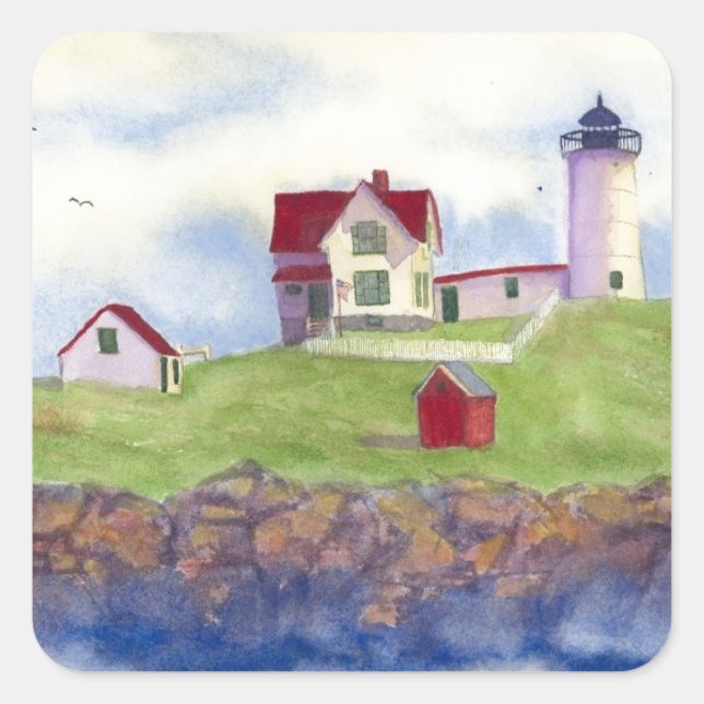 Nubble Light House York Maine Quadratischer Aufkleber (Vorderseite)