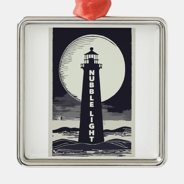 Nubble Light Maine Lighthouse Moon Ornament Aus Metall (Vorne)