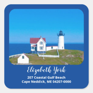 Nubble Light Navy Maine Lighthouse Rücksendeadress Quadratischer Aufkleber