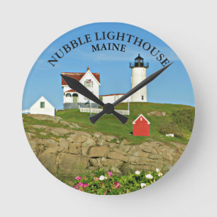 Nubble Lighthouse, Cape Neddick Maine Round Clock Runde Wanduhr