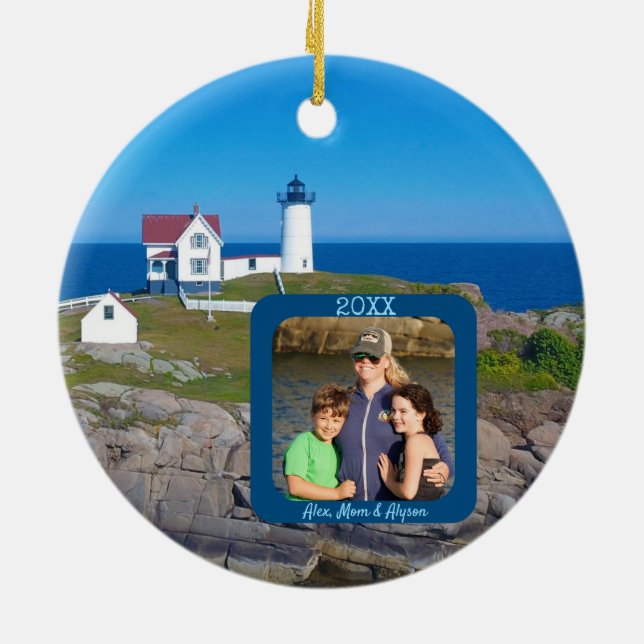Nubble Lighthouse Foto Weihnachten Keramik Ornament (Hinten)