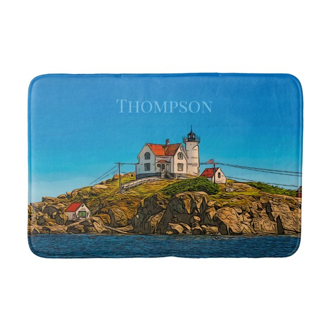 Nubble Lighthouse Maine Nautical Personalisiert Badematte (Vorderseite)