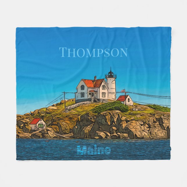 Nubble Lighthouse Maine Nautical Personalisiert Fleecedecke (Vorderseite (Horizontal))