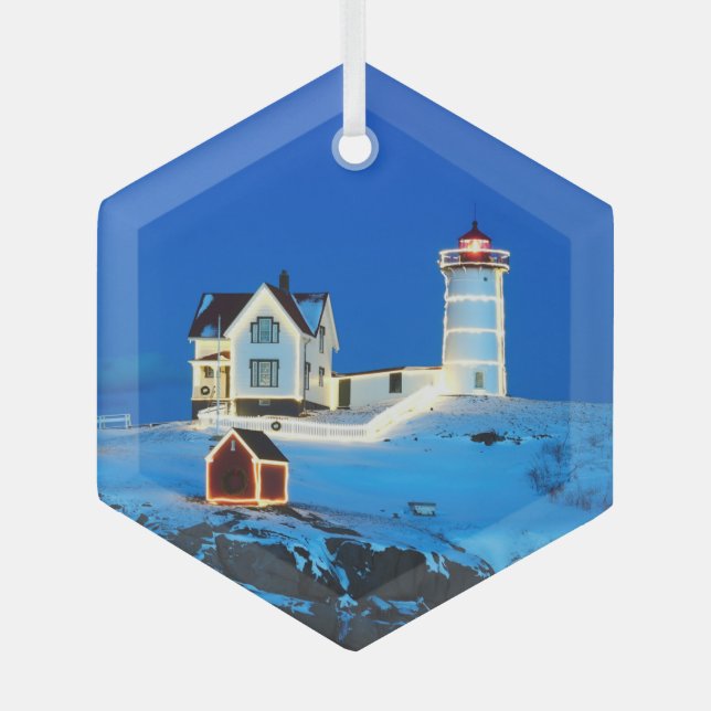 Nubble Lighthouse Ornament Aus Glas (Vorderseite)