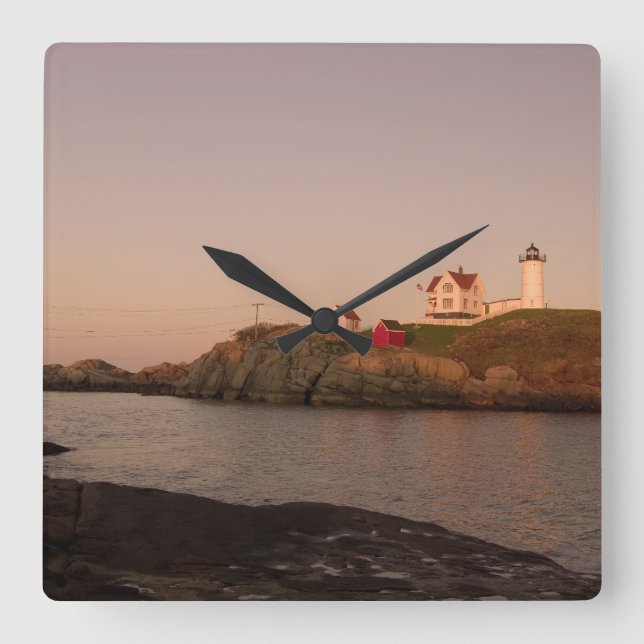 Nubble Lighthouse Quadratische Wanduhr (Vorderseite)