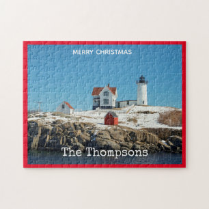 Nubble Red Atlantic Ocean Maine Lighthouse Puzzle