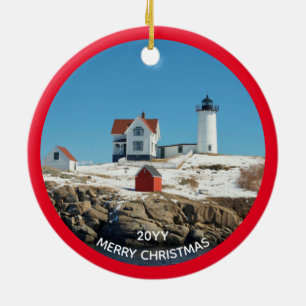 Nubble Red Year Atlantic Ocean Maine Lighthouse Keramik Ornament