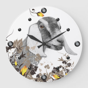 Nubian Goat Sketch Floral Wall Clock Große Wanduhr