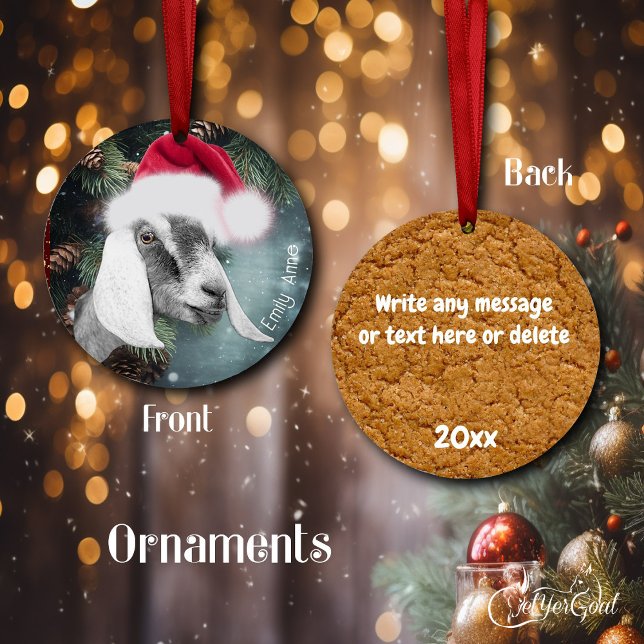 Nubian Goat Weihnachtsfeiertag Keramik Ornament (Add a Name and date and message on the back - Pretty Nubian Goat  and cookie on the back #zazzlemade)