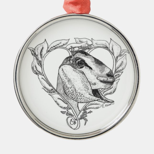 Nubian Kopf im Herzen Silbernes Ornament (Vorne)