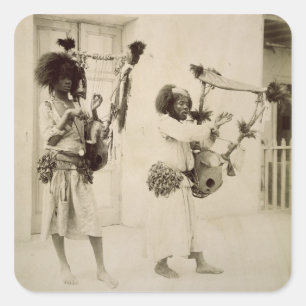 Nubian Musicians (sepia Foto) Quadratischer Aufkleber