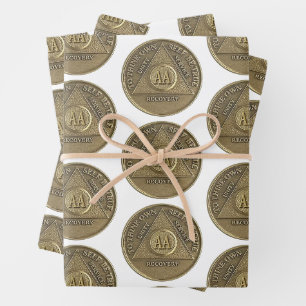Nüchternheits-Jubiläum AA auf Münze Geschenkpapier Set