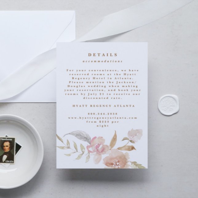 Nude Romantische Wasserfarben Florals Hochzeitsdet Begleitkarte (Von Creator hochgeladen)