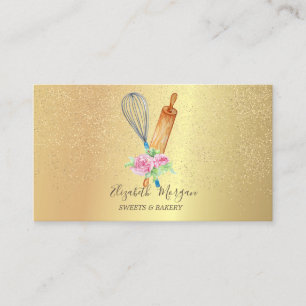 Nudelholz Schneebesen Roségold Konfetti Bäckerei Visitenkarte