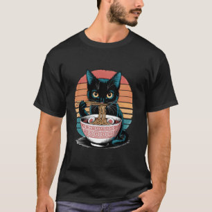 Nudelkatze Ramen Schwarze Katze Retro Sonnenunterg T-Shirt