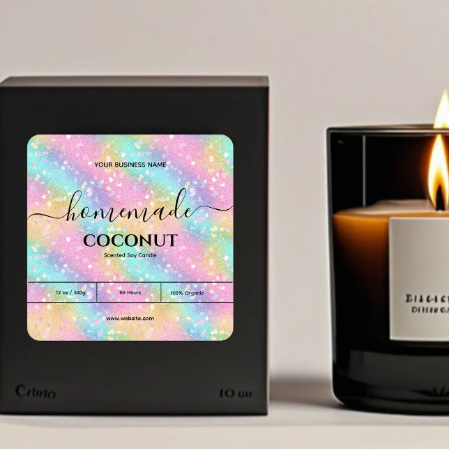 Nudelregenmarmor mit hausgemachten Kerzenbezeichnu Quadratischer Aufkleber (Von Creator hochgeladen)