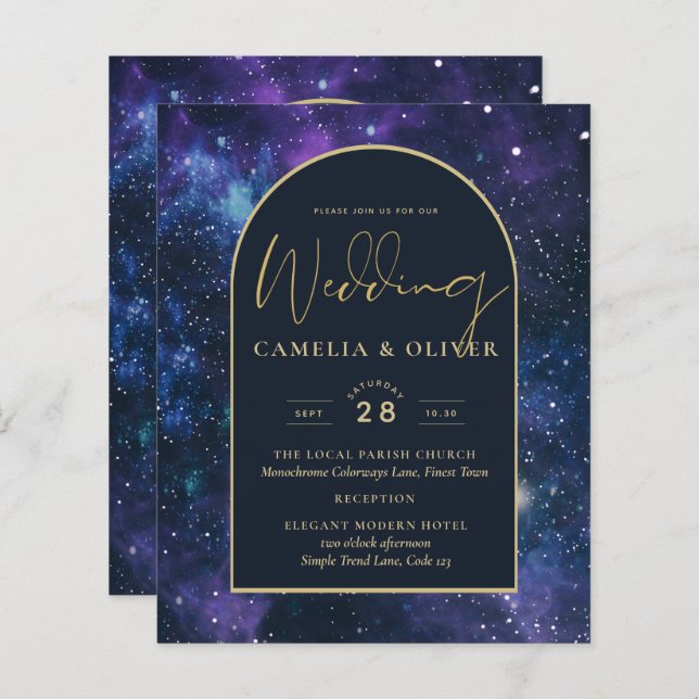 NUDGET Starry Night Lila Blue Wedding INVITE (Vorne/Hinten)
