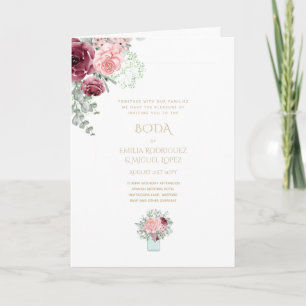 Nuestra Boda 4 Seiten FLORAL Spanish WedTES INVITE Karte