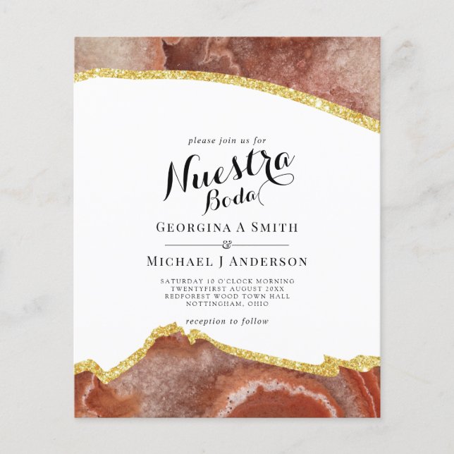 Nuestra Boda AGATE Gold Spanish Wedding INVITE (Vorderseite)