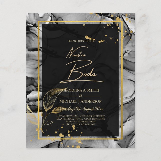 NUESTRA BODA Black Gold Ink Wedding INVITE (Vorderseite)