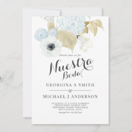 Nuestra Boda Blue White Floral Spanish Wedding Einladung