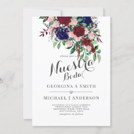 Nuestra Boda- Burgund Blue Spanish Wedite Einladung