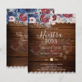Nuestra Boda Burgundy Blue Floral Lace INVITE