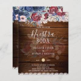 Nuestra Boda Burgundy Blue Floral Lace INVITE