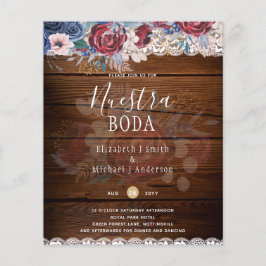 Nuestra Boda Burgundy Blue Floral Lace INVITE Flyer