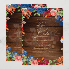 NUESTRA BODA Burgundy Blue Floral Wedding INVITE Einladung