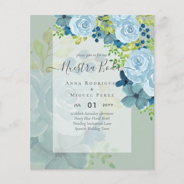 NUESTRA BODA Dusty Blue Floral BUDGET Flyer (Vorne)