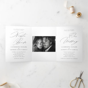 Nuestra Boda English Spanish Bilingual Wedding Dreifach Gefaltete Einladung