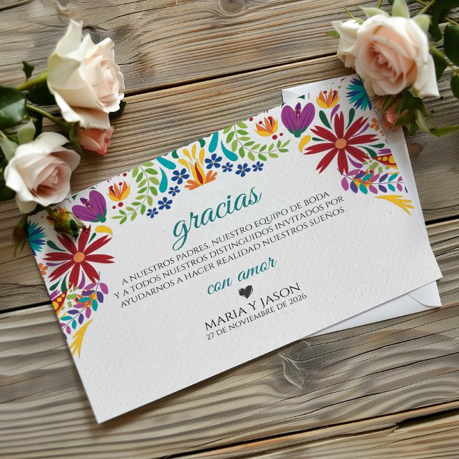 Nuestra Boda Flowers Botanical Spanish Wedding Dankeskarte (Nuestra Boda Flowers Botanical Spanish Wedding Thank You Card)