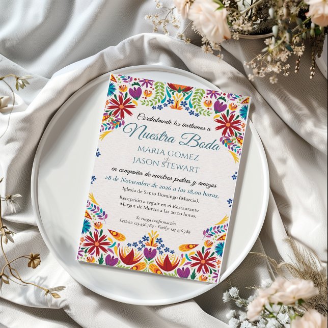 Nuestra Boda Flowers Botanical Spanish Wedding Einladung (Nuestra Boda Flowers Botanical Spanish Wedding Invitation)