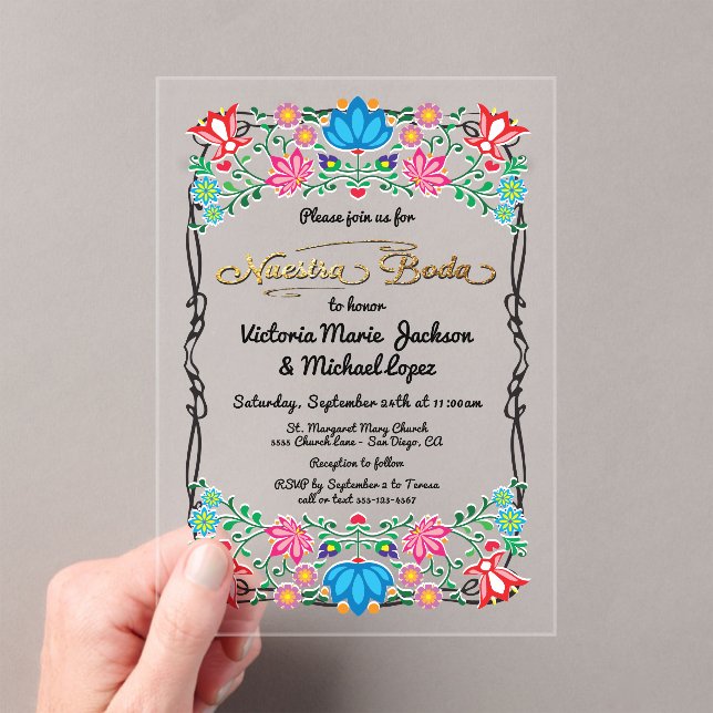 Nuestra Boda Folk Art Mexican Fiesta Party Acryleinladungen (Insitu (Handheld))