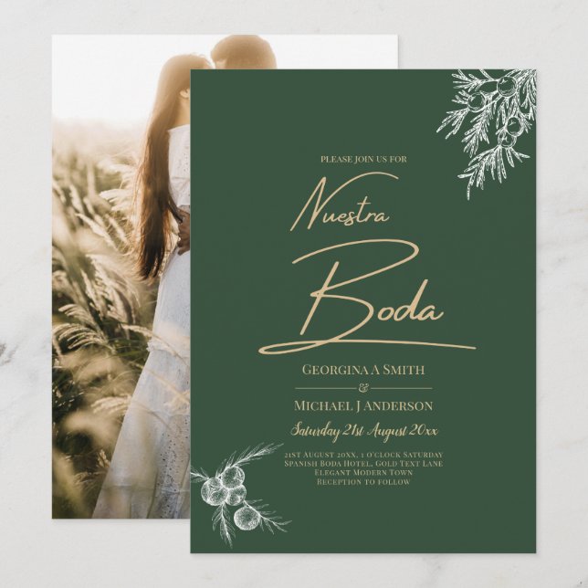Nuestra Boda FOTO Wedite Invite Juniper Green Einladung (Vorne/Hinten)