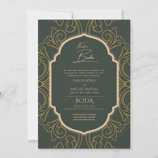 Nuestra Boda GOLD Frame Spanish Wedding INVITE Einladung (Vorderseite)